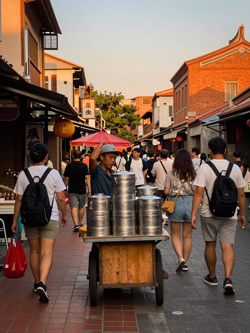 Street Corner in Tainan at Honeyed Evening Light in in Tainan, Taiwan