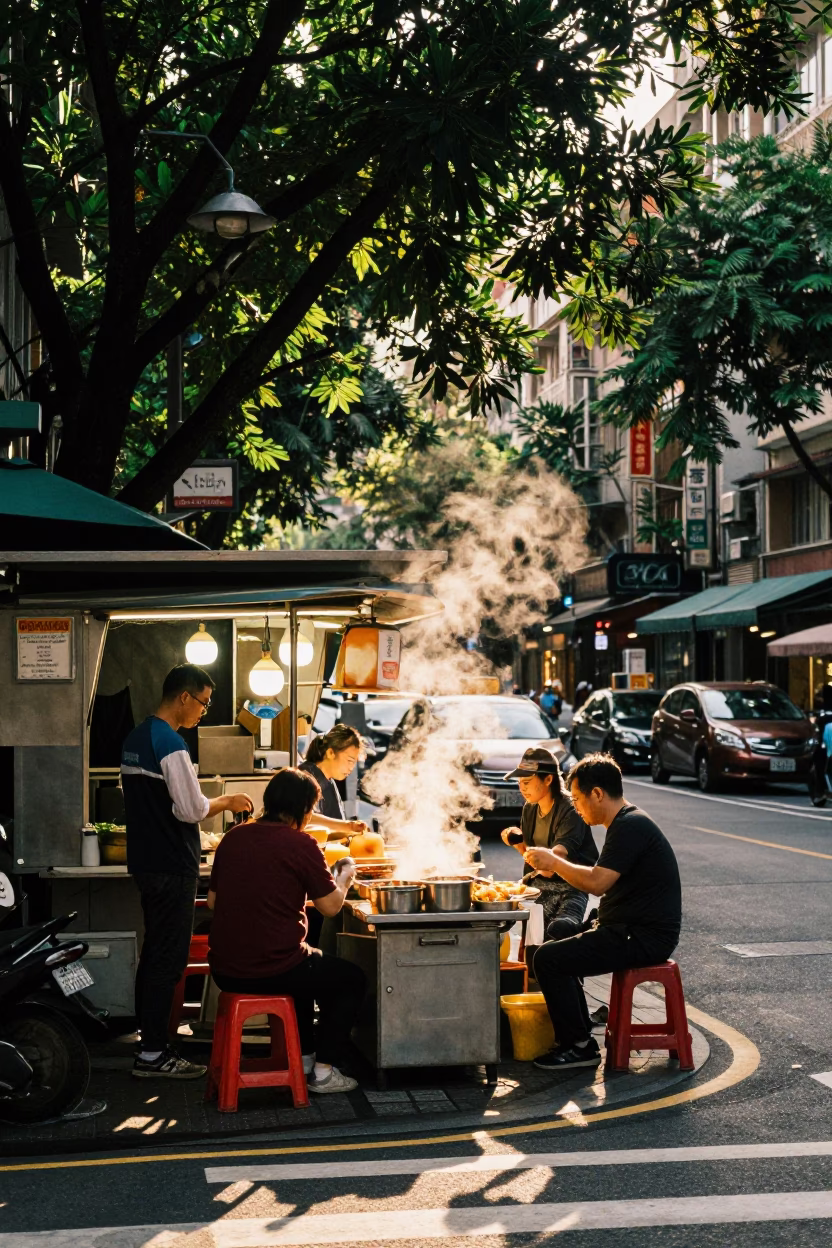 Street Corner in Taipei at As First Light Reaches The Scene in in Taipei, Taiwan