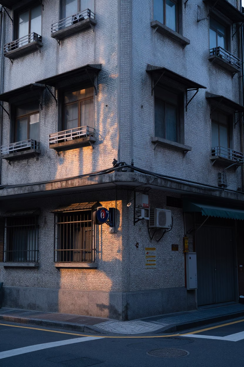 Street Corner in Taipei at First Light Of Dawn in in Taipei, Taiwan