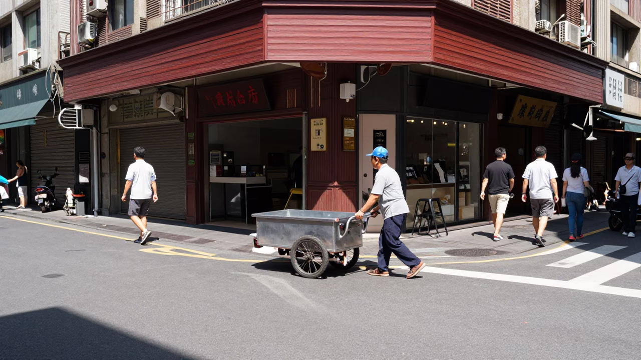 Street Corner in Taipei at Flat Noon Light in in Taipei, Taiwan