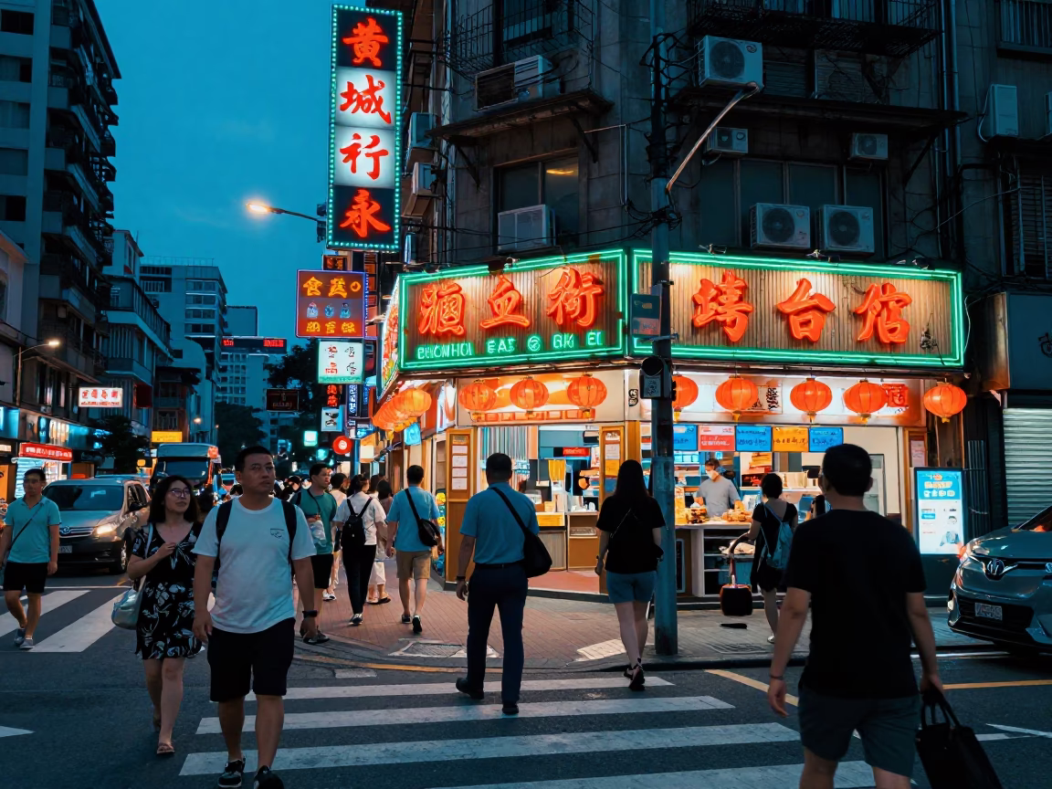 Street Corner in Taipei at The Last Blue Light Of Evening in in Taipei, Taiwan