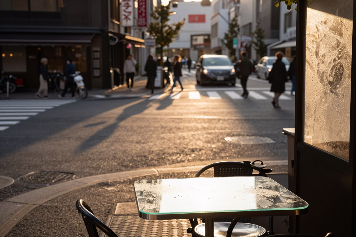 Street Corner in Tokyo at Honeyed Evening Light in in Tokyo, Japan