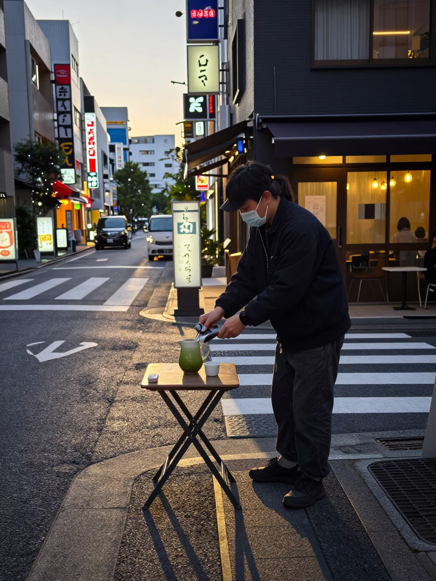 Street Corner in Tokyo at The Early Evening Light in in Tokyo, Japan