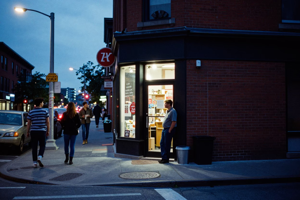 Street Corner in Toronto at Blue Hour in in Toronto, Ontario, Canada