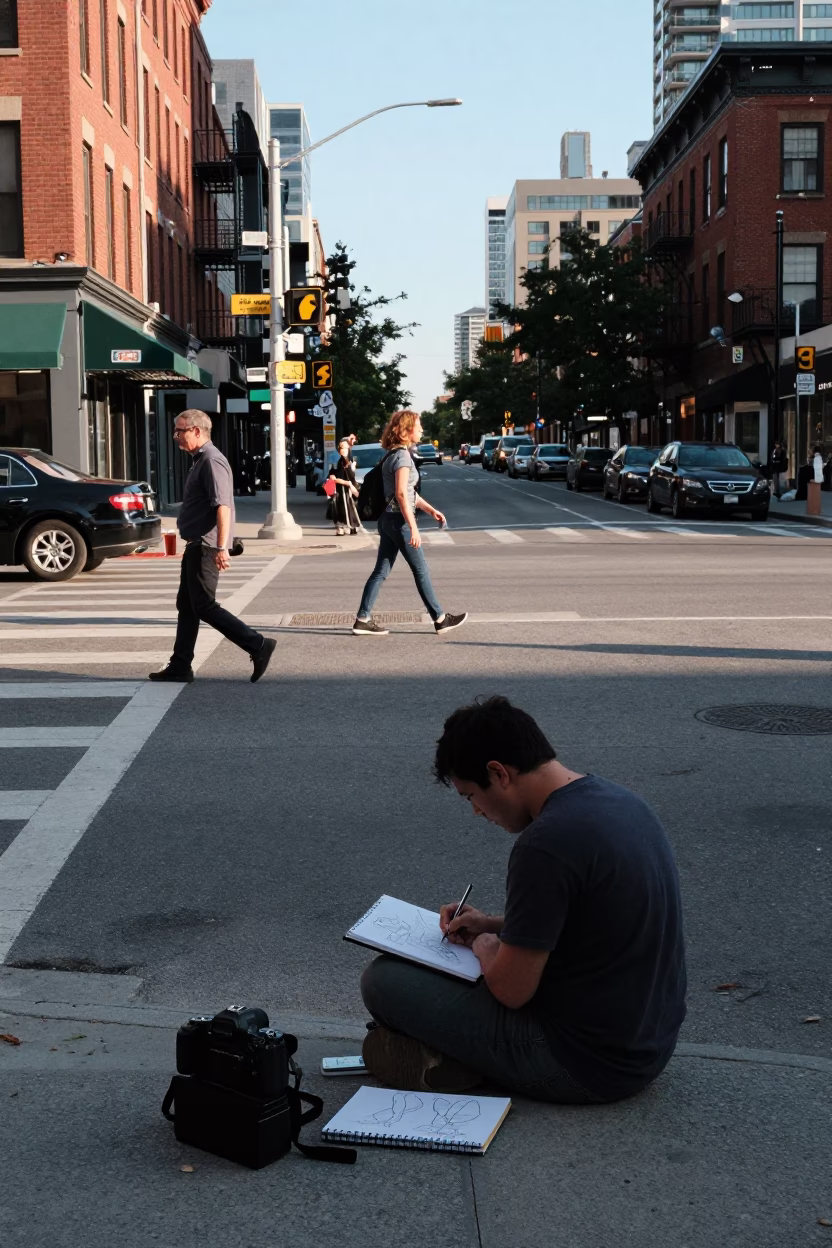 Street Corner in Toronto at Clear Late-afternoon Light in in Toronto, Ontario, Canada
