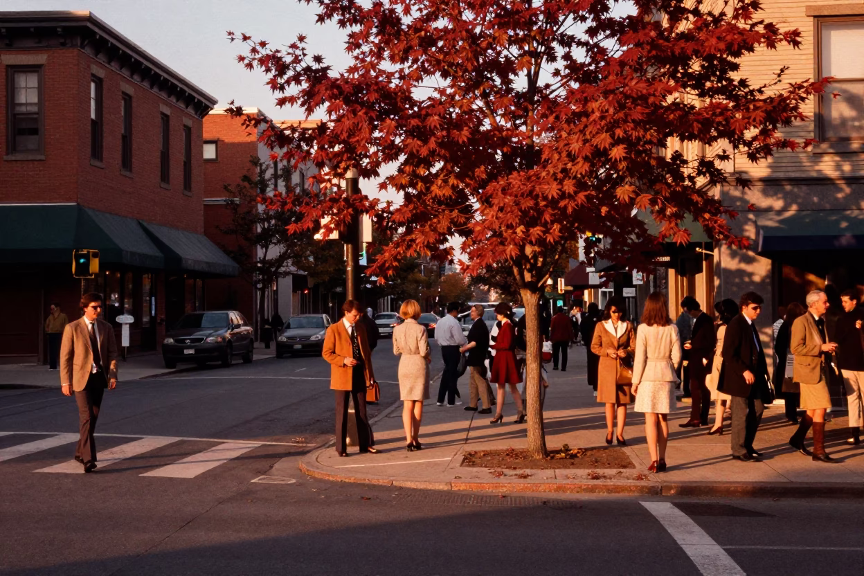 Street Corner in Toronto at Copper-toned Light Before Dusk in in Toronto, Ontario, Canada