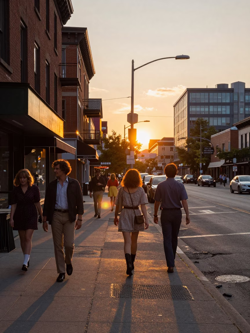 Street Corner in Toronto at Sunset Light in in Toronto, Ontario, Canada