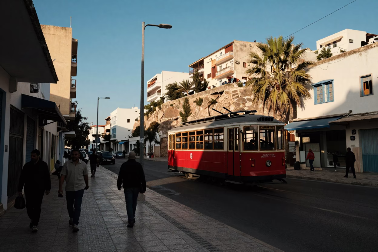 Street Corner in Tunis at Clear Late-afternoon Light in in Tunis, Tunisia