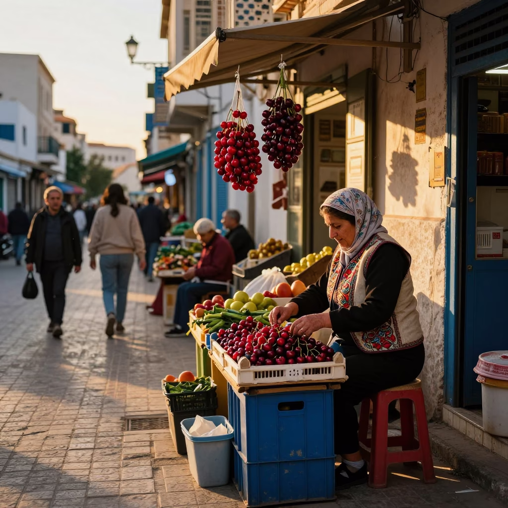 Street Corner in Tunis at Golden Hour in in Tunis, Tunisia