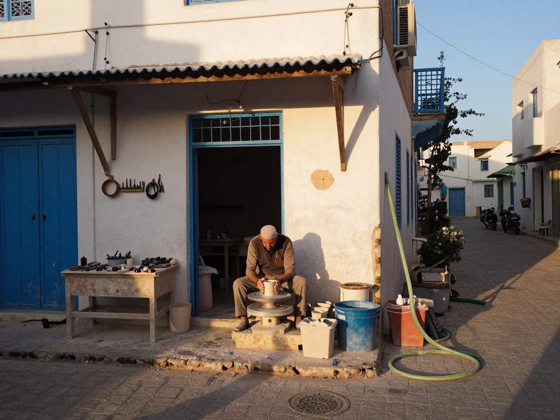 Street Corner in Tunis at The Early Afternoon Light in in Tunis, Tunisia