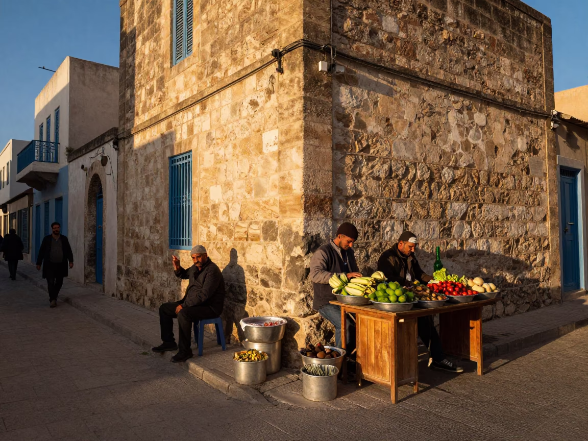 Street Corner in Tunis at The Late Afternoon Light in in Tunis, Tunisia