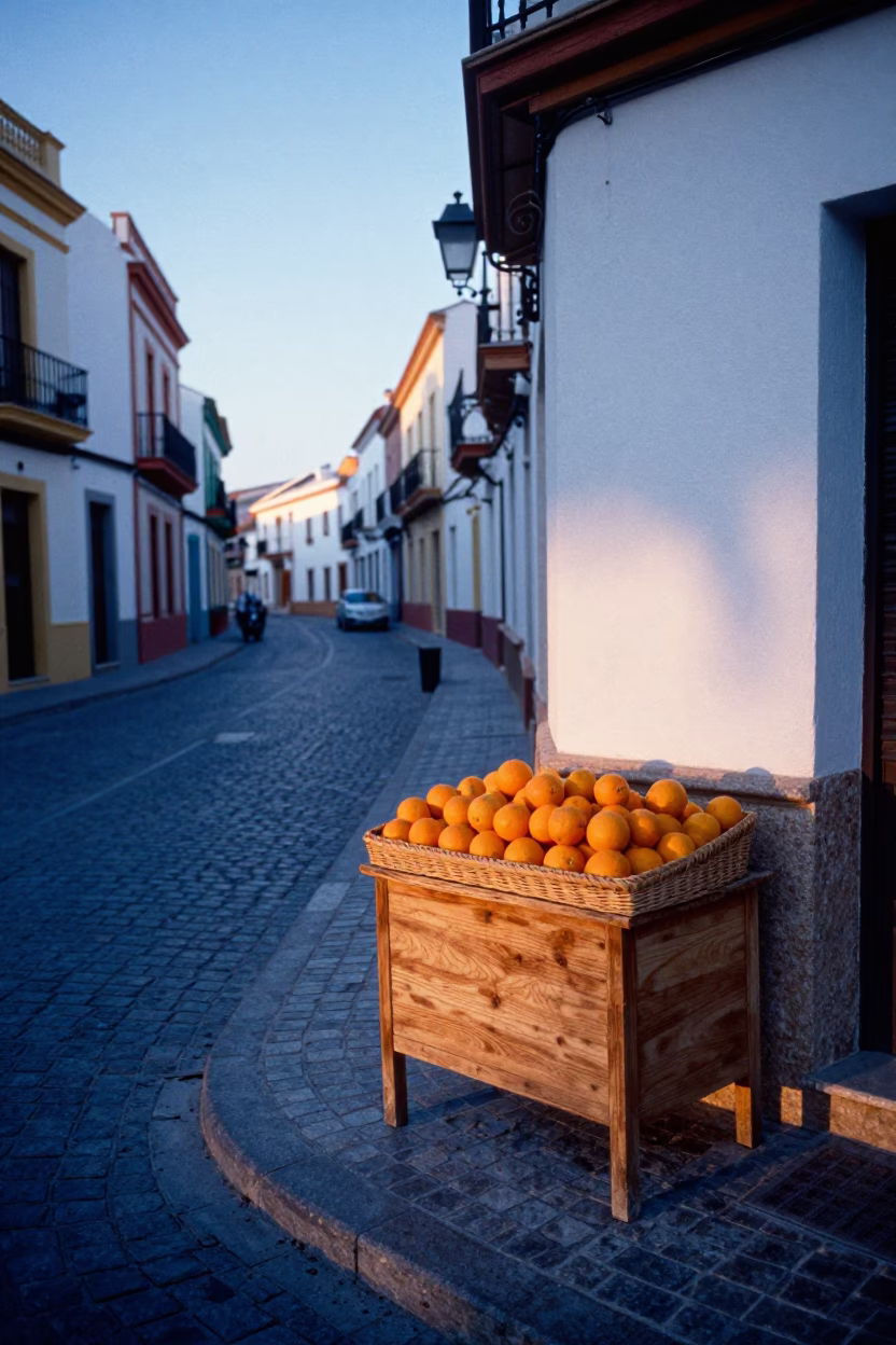 Street Corner in Valencia at First Light Of Dawn in in Valencia, Spain