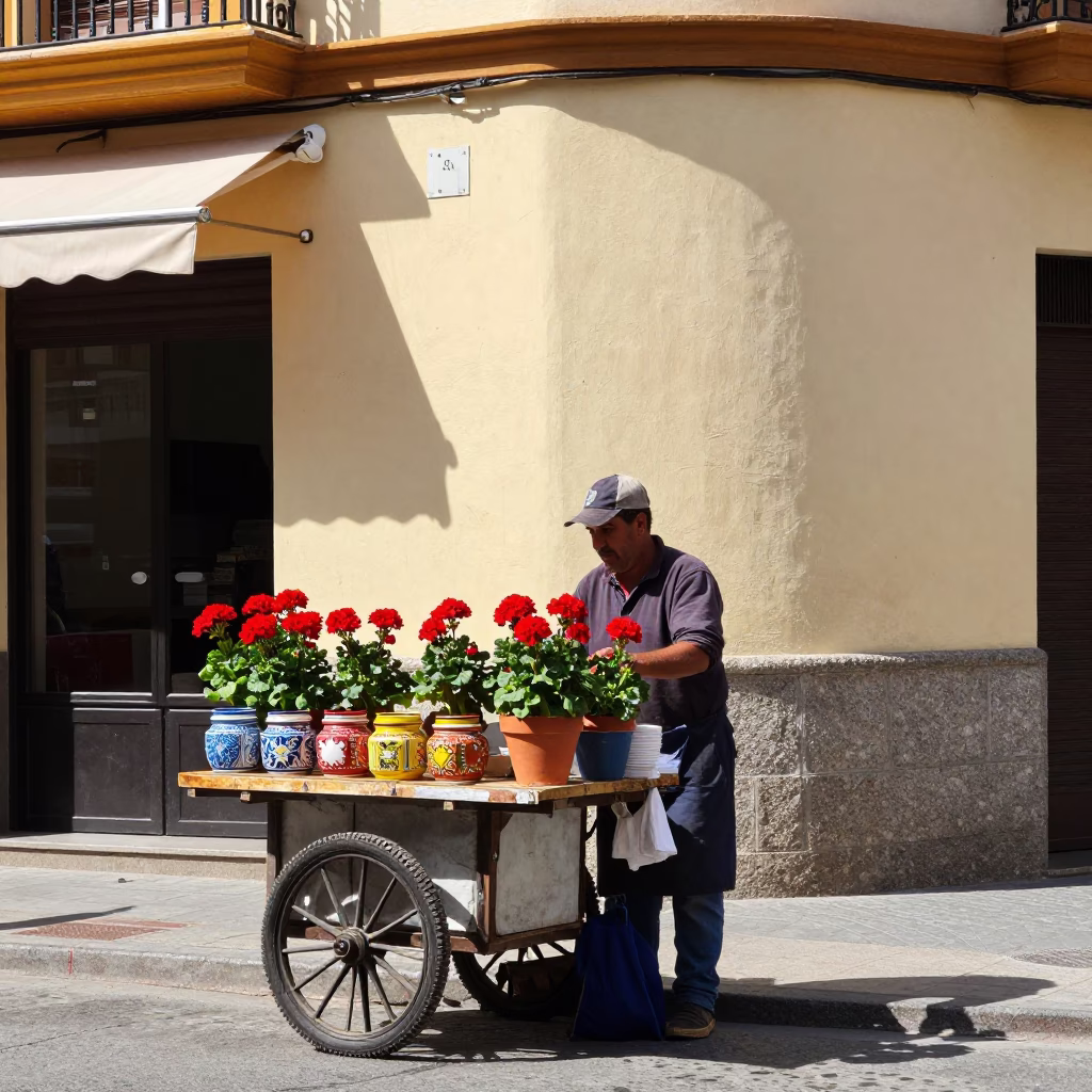 Street Corner in Valencia at Flat Noon Light in in Valencia, Spain