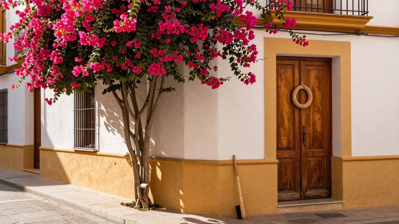 Street Corner in Valencia at Late Afternoon Light in in Valencia, Spain