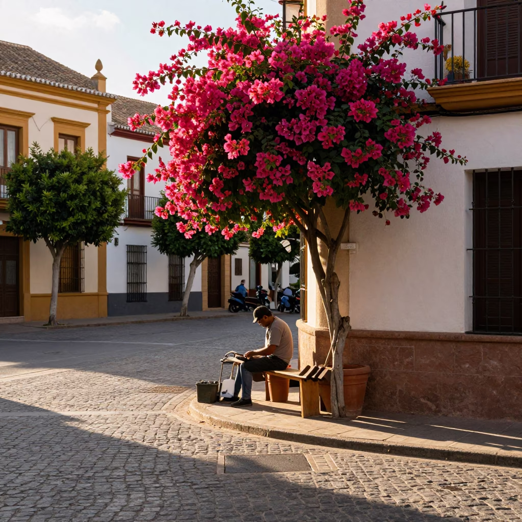 Street Corner in Valencia at The Late Afternoon Light in in Valencia, Spain