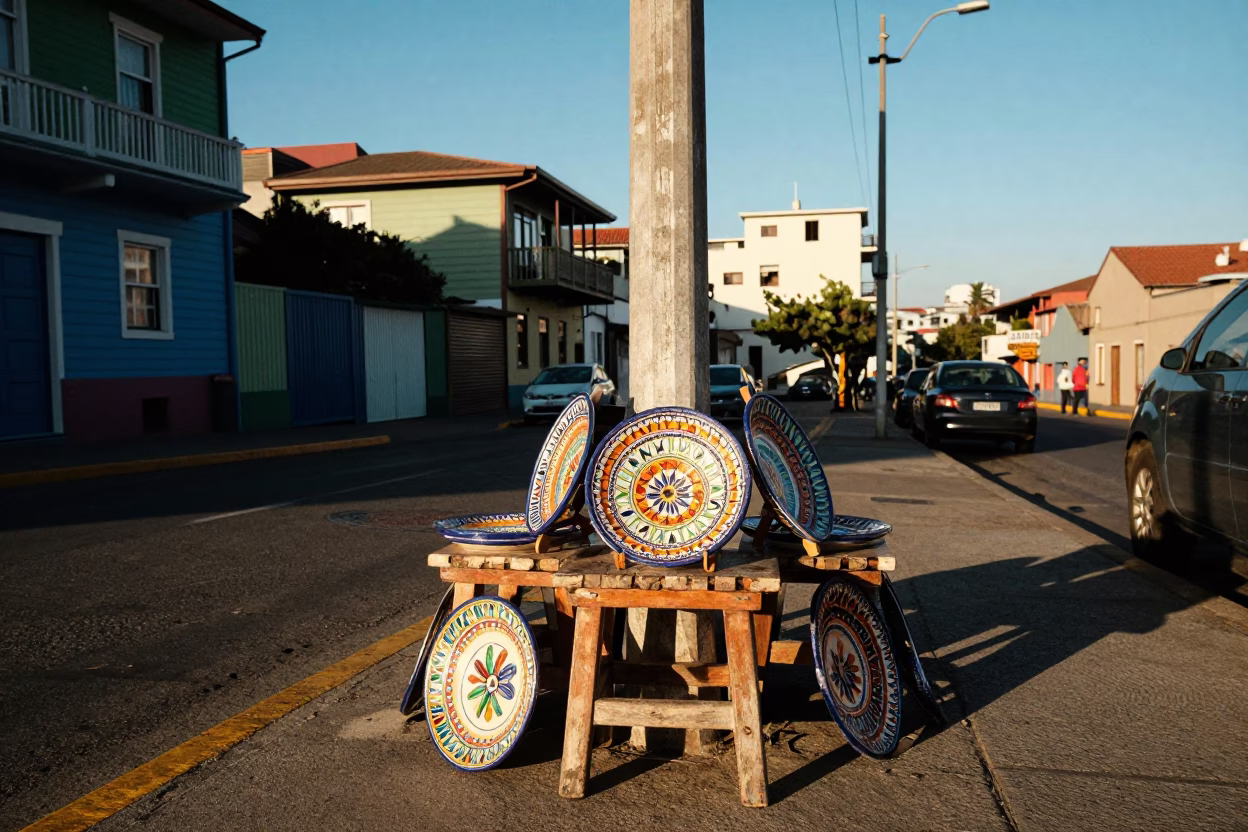 Street Corner in Valparaiso at Clear Late-afternoon Light in in Valparaiso, Chile