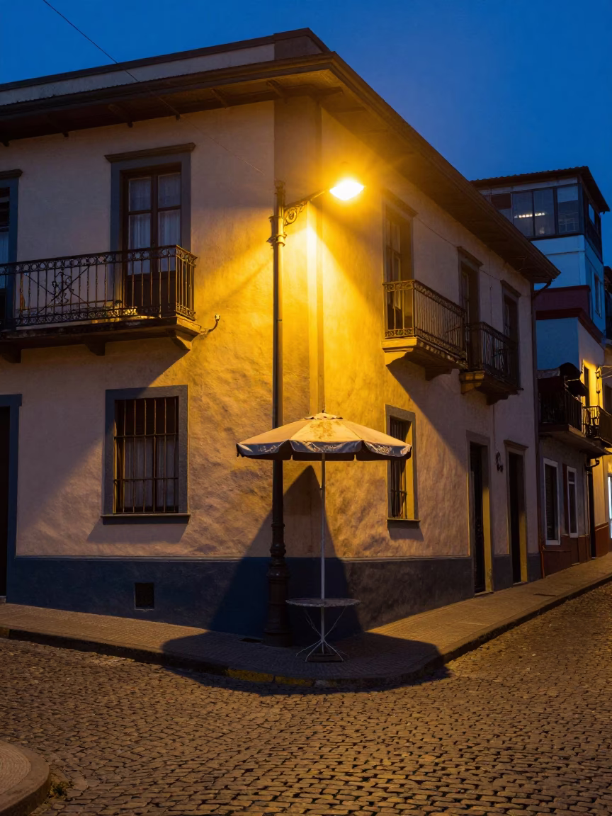 Street Corner in Valparaiso at Midnight Light in in Valparaiso, Chile