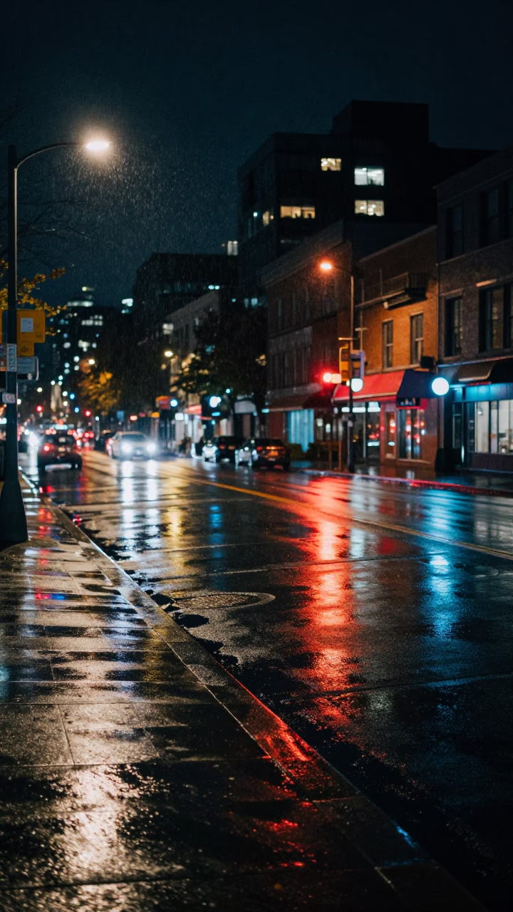 Street Corner in Vancouver at Deep In The Night Light in in Vancouver, British Columbia, Canada