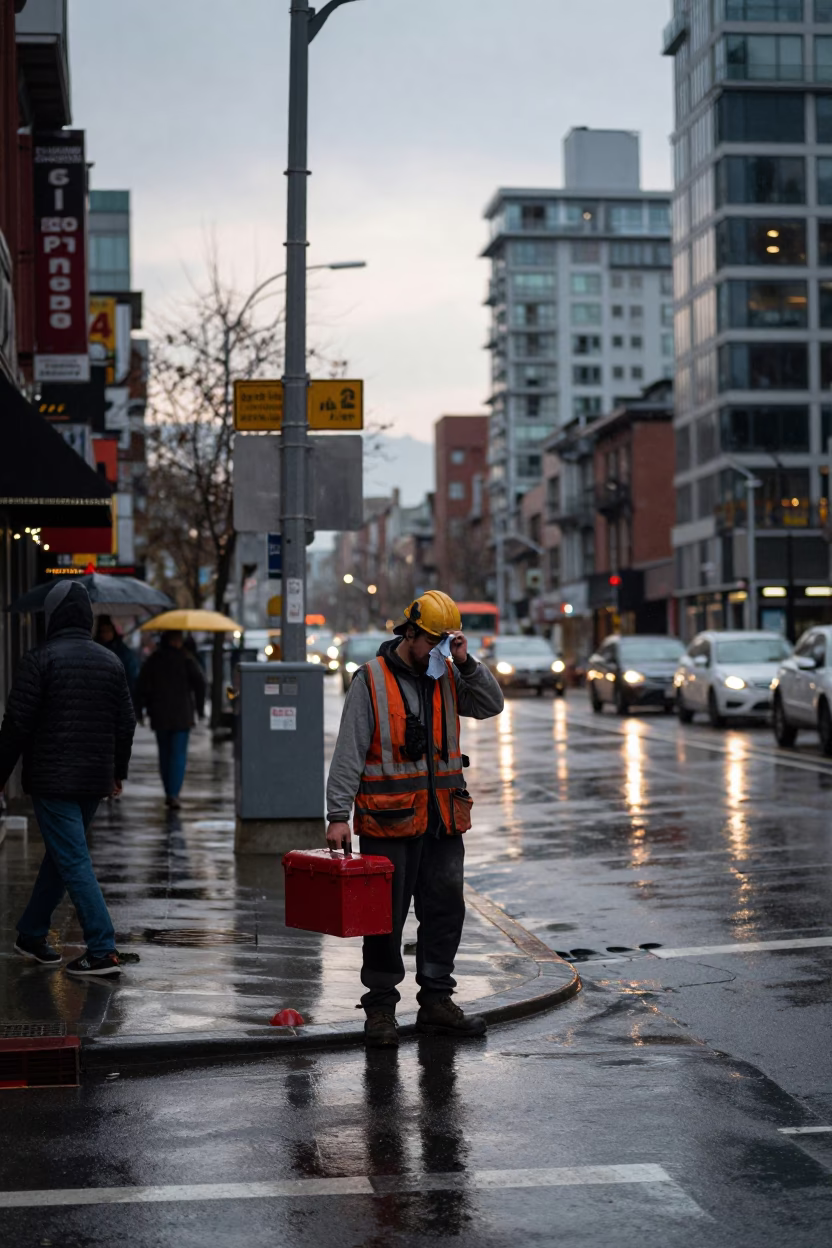 Street Corner in Vancouver at First Light in in Vancouver, British Columbia, Canada