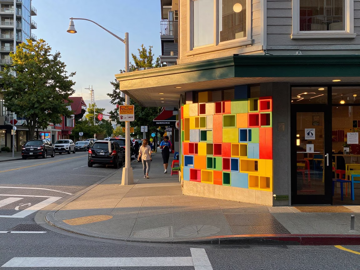 Street Corner in Vancouver at Golden Hour in in Vancouver, British Columbia, Canada