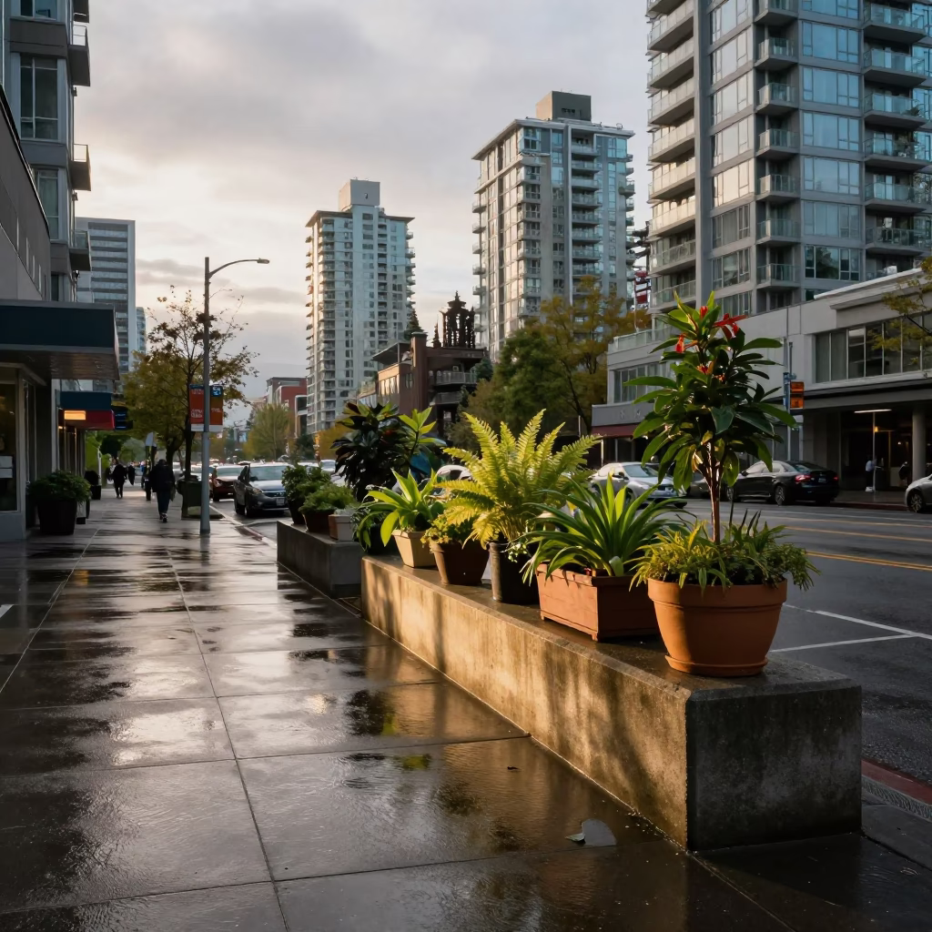 Street Corner in Vancouver at The Early Afternoon Light in in Vancouver, British Columbia, Canada