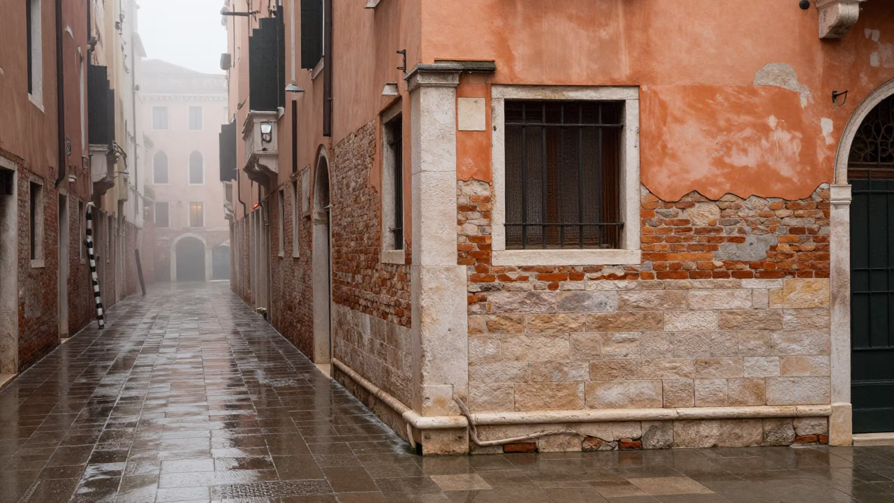 Street Corner in Venice at First Light in in Venice, Italy