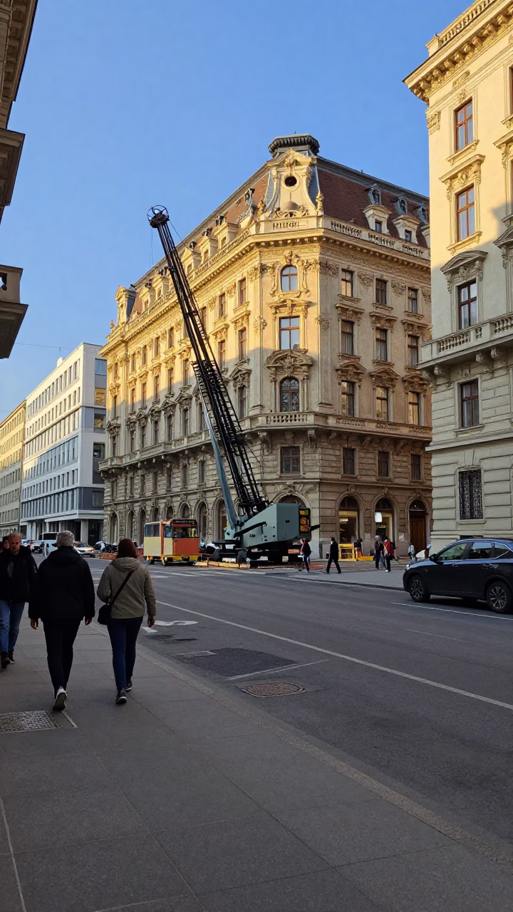 Street Corner in Vienna at Clear Late-afternoon Light in in Vienna, Austria