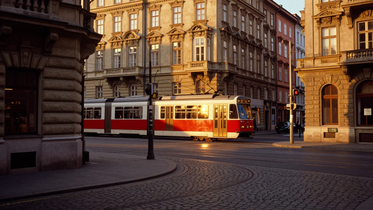 Street Corner in Vienna at Honeyed Evening Light in in Vienna, Austria