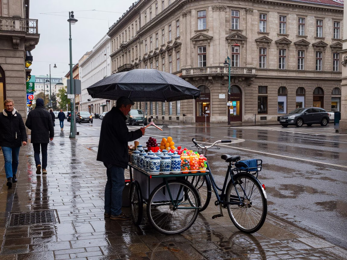 Street Corner in Vienna at Midday Light in in Vienna, Austria