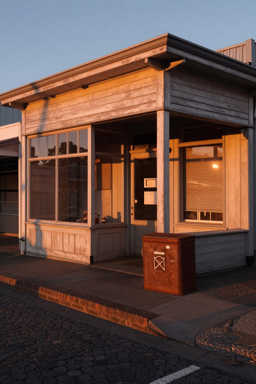 Street Corner in Wellington at Copper-toned Light Before Dusk in in Wellington, New Zealand