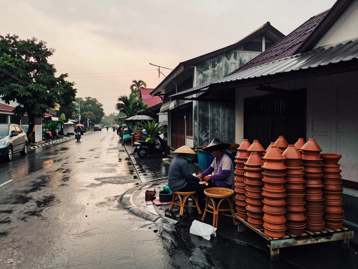 Street Corner in Yogyakarta at First Light in in Yogyakarta, Indonesia