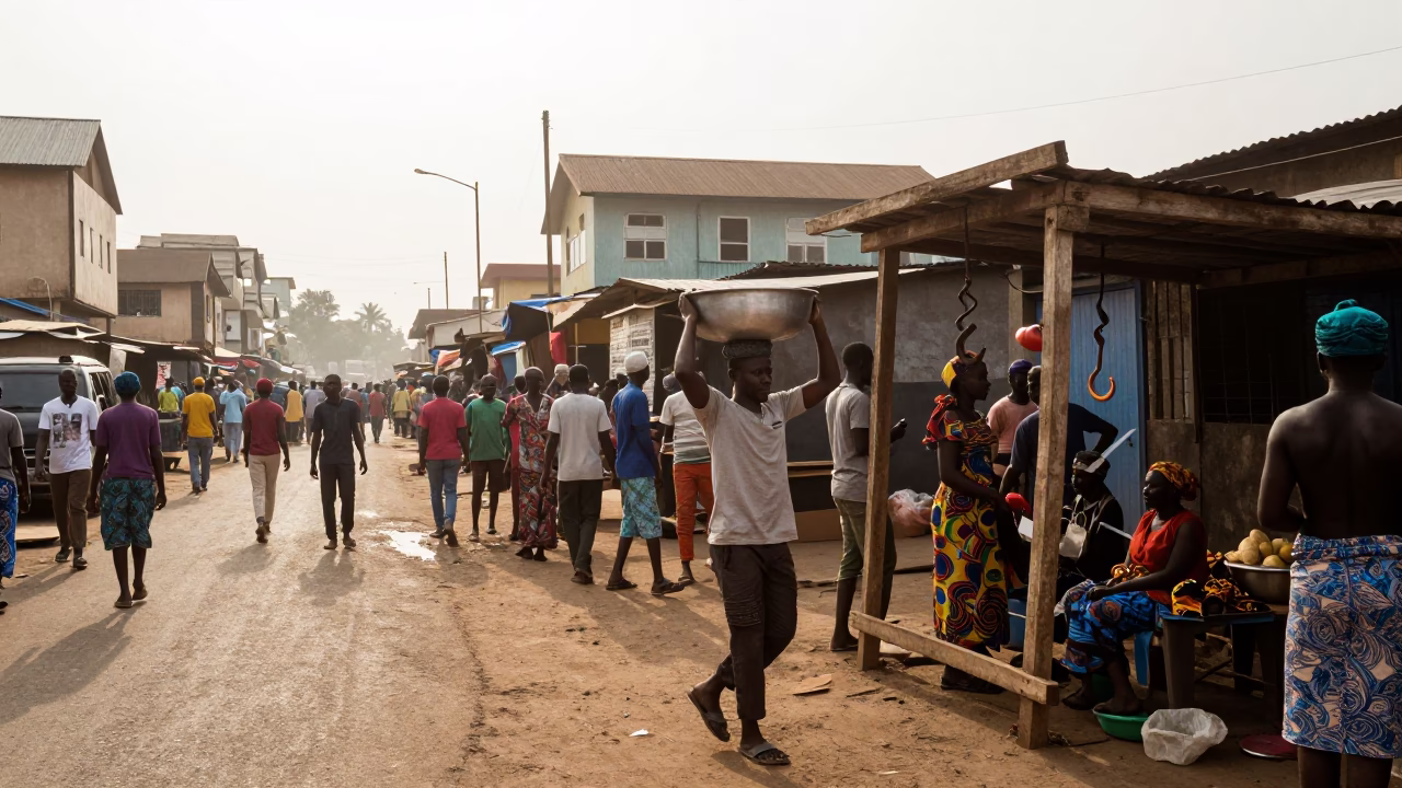 Street Corner just after sunrise in Accra in in Accra, Ghana