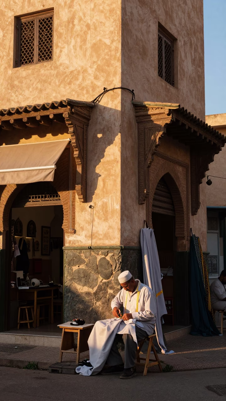 Street Corner just after sunrise in Casablanca in in Casablanca, Morocco