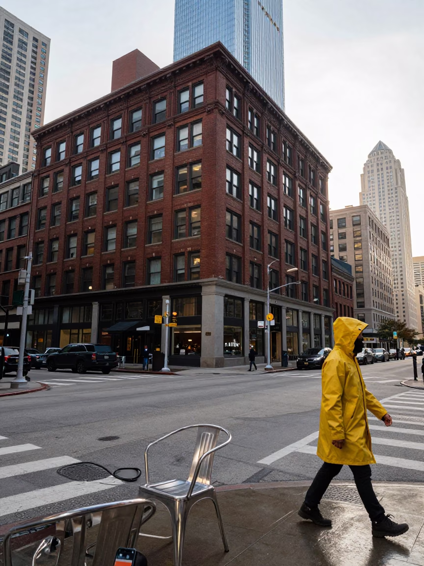 Street Corner just after sunrise in Chicago in in Chicago, Illinois, United States