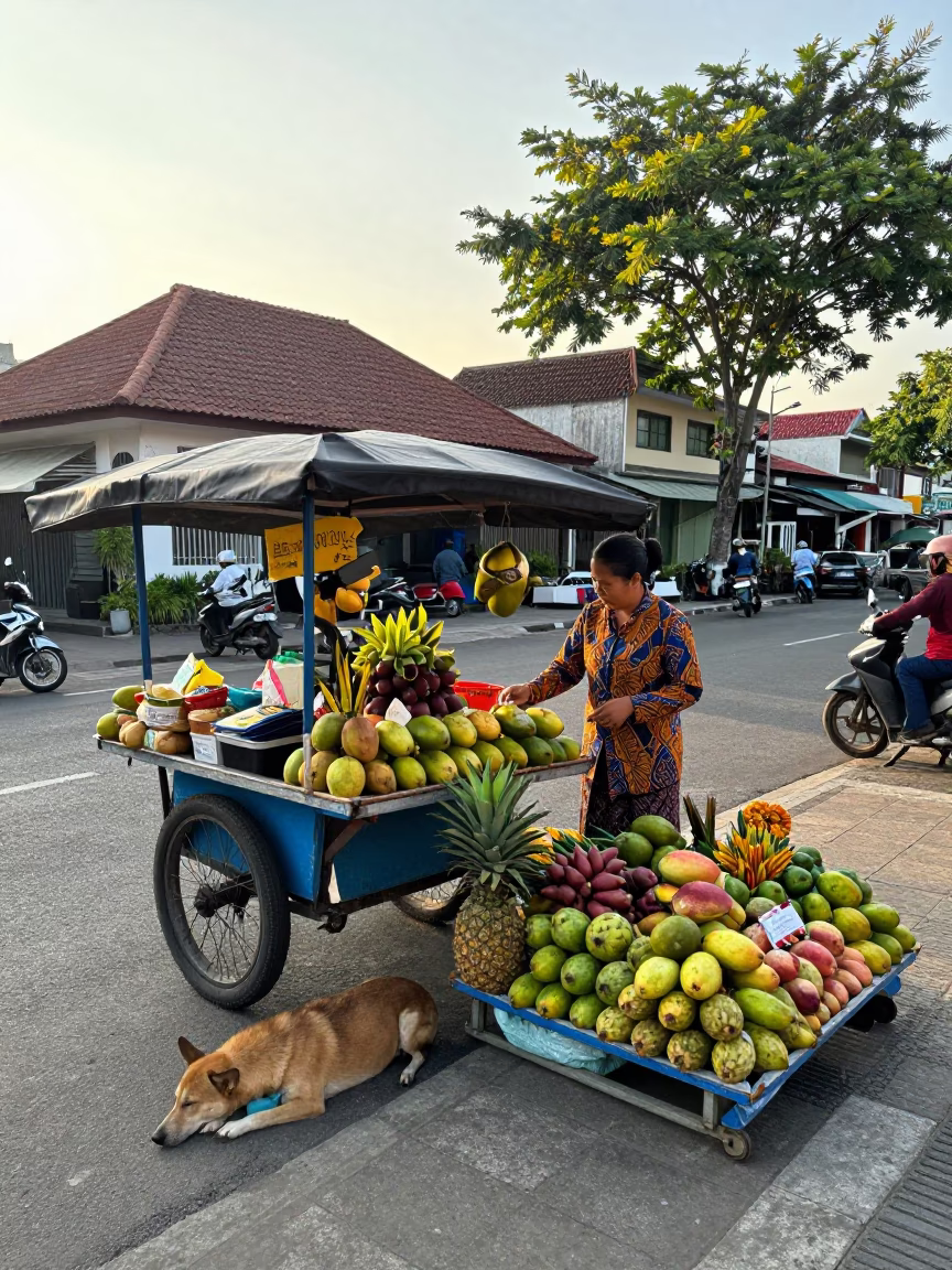 Street Corner just after sunrise in Denpasar in in Denpasar, Indonesia