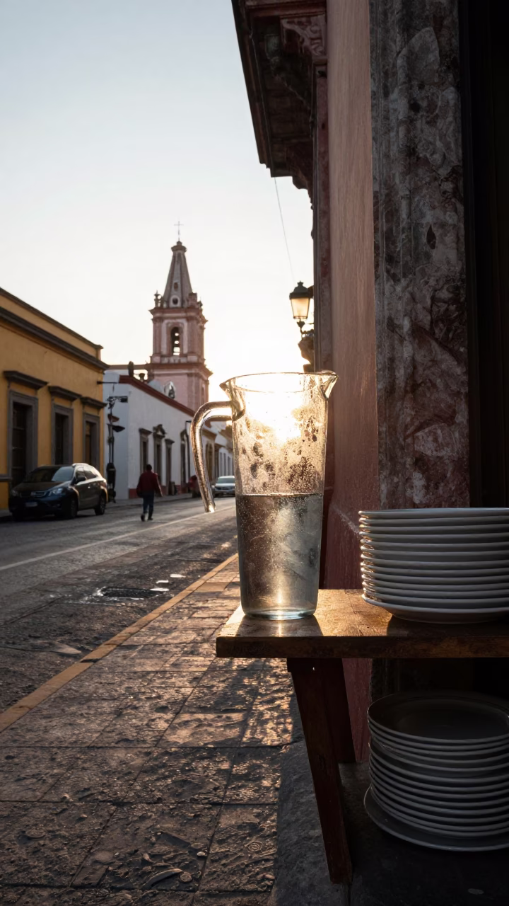 Street Corner just after sunrise in Guadalajara in in Guadalajara, Mexico