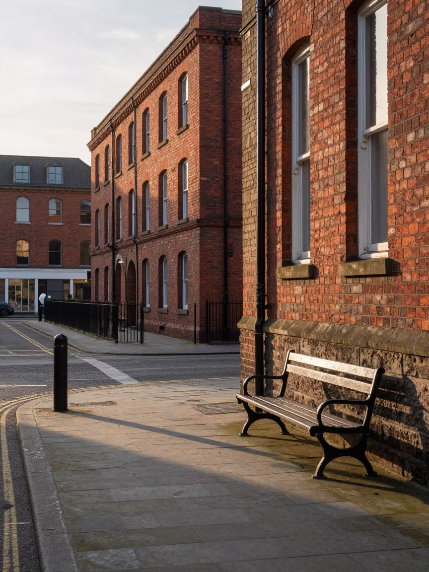 Street Corner just after sunrise in Liverpool in in Liverpool, United Kingdom