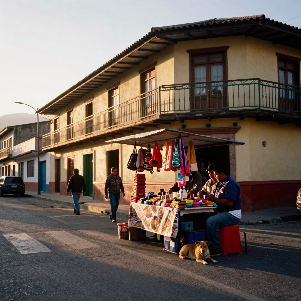 Street Corner just after sunrise in Medellin in in Medellin, Colombia