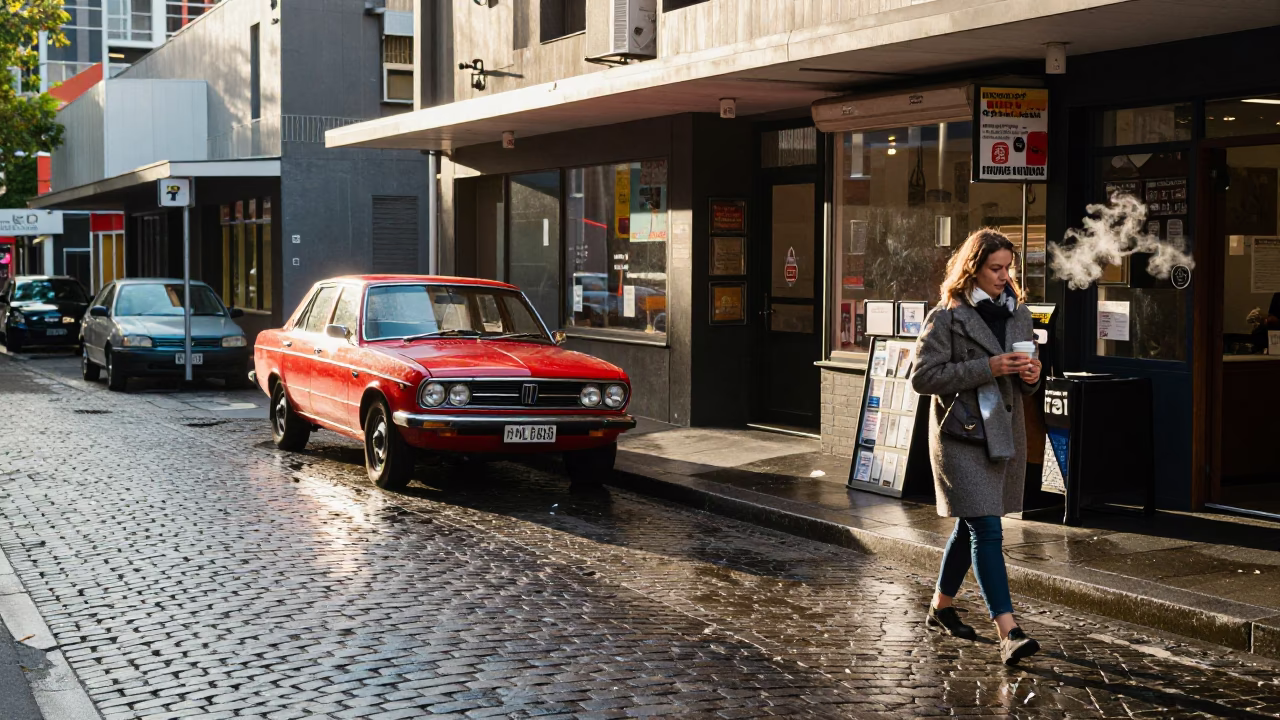 Street Corner just after sunrise in Melbourne in in Melbourne, Victoria, Australia