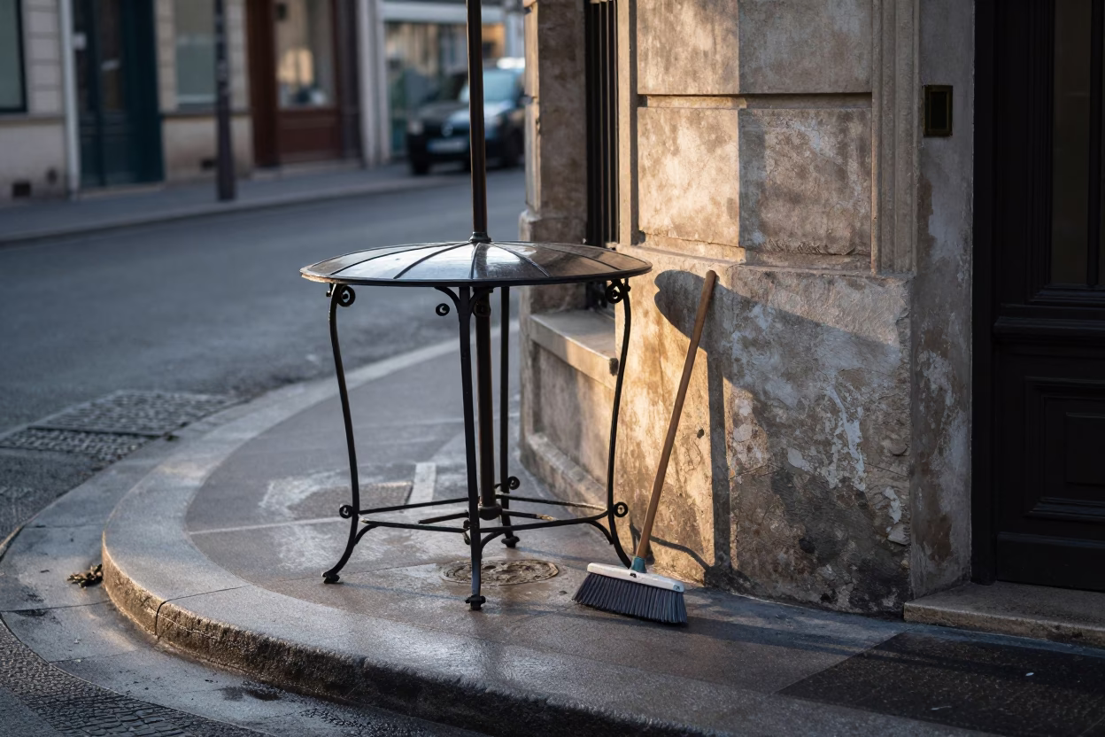 Street Corner just after sunrise in Paris in in Paris, France