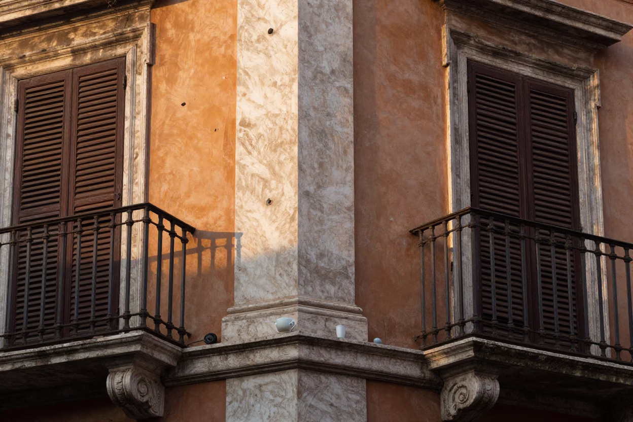Street Corner just after sunrise in Rome in in Rome, Italy