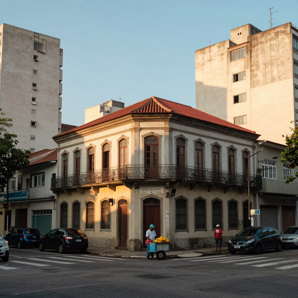 Street Corner just after sunrise in São Paulo in in São Paulo, Brazil