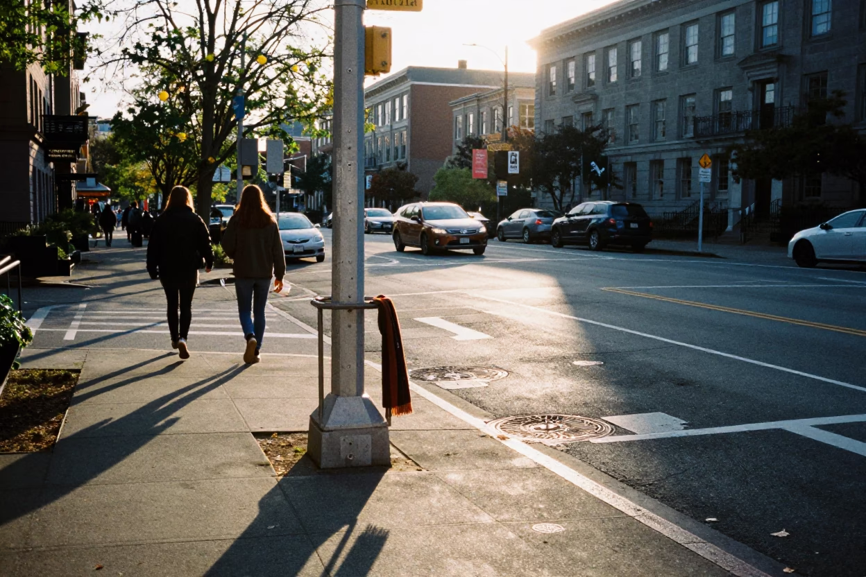Street Corner just after sunrise in Seattle in in Seattle, Washington, United States