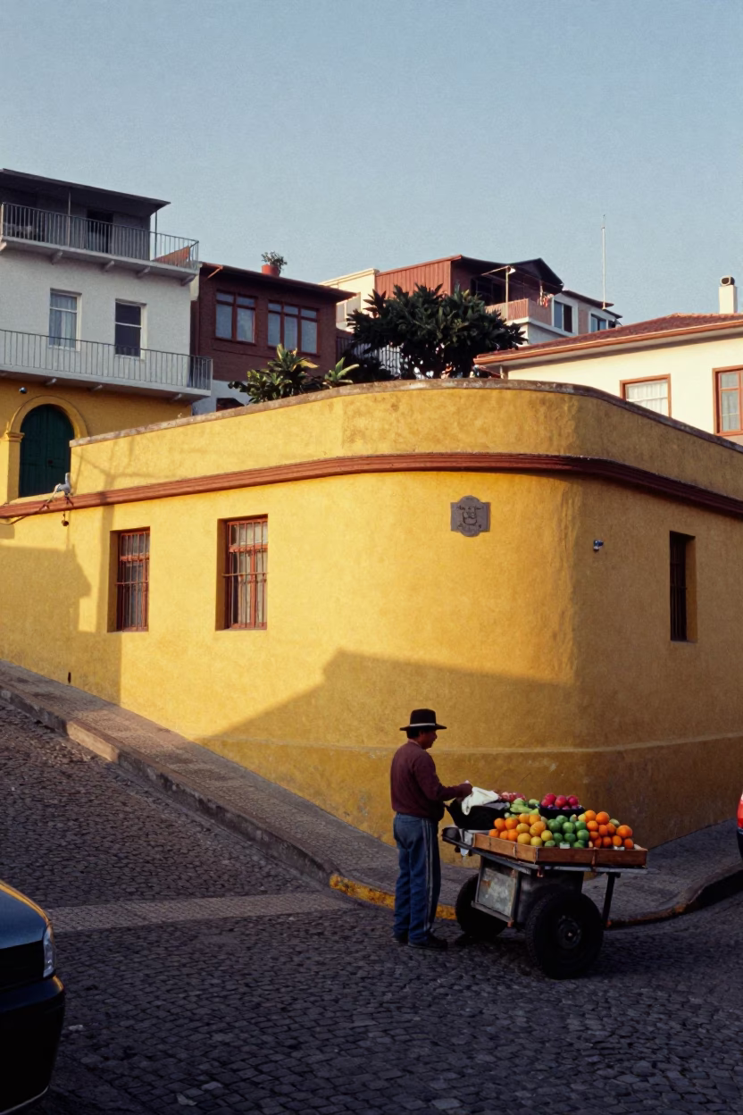 Street Corner just after sunrise in Valparaiso in in Valparaiso, Chile