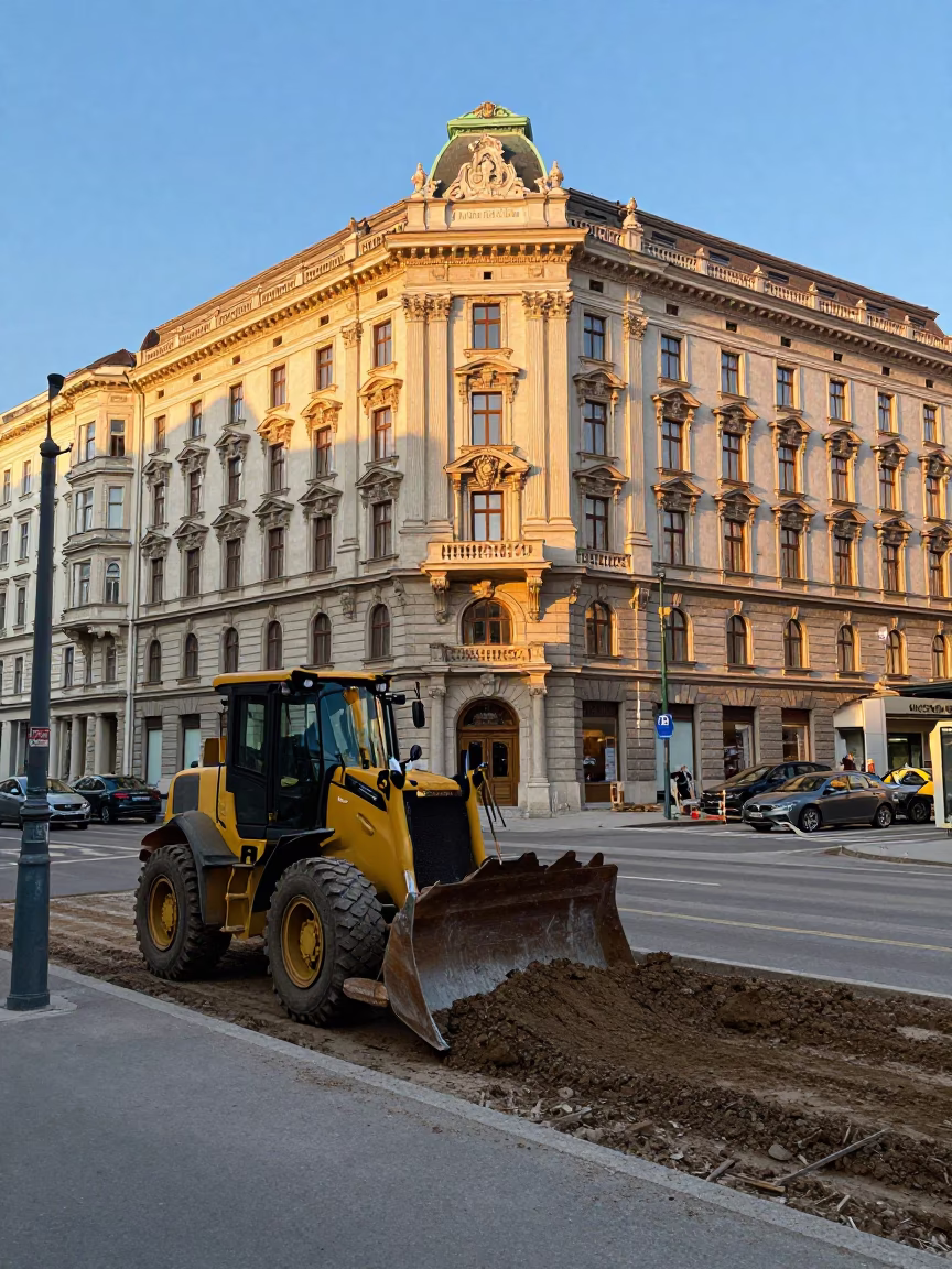 Street Corner just after sunrise in Vienna in in Vienna, Austria