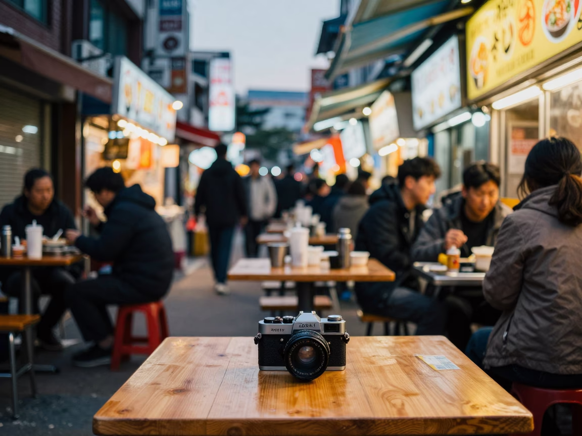 Street Dining in Seoul at The Early Evening Light in in Seoul, South Korea