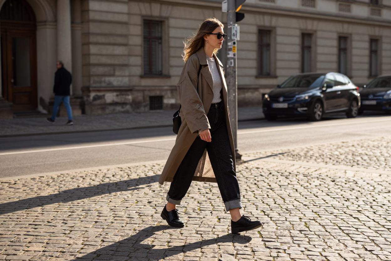 Street Fashion in Berlin at The Late Afternoon Light in in Berlin, Germany