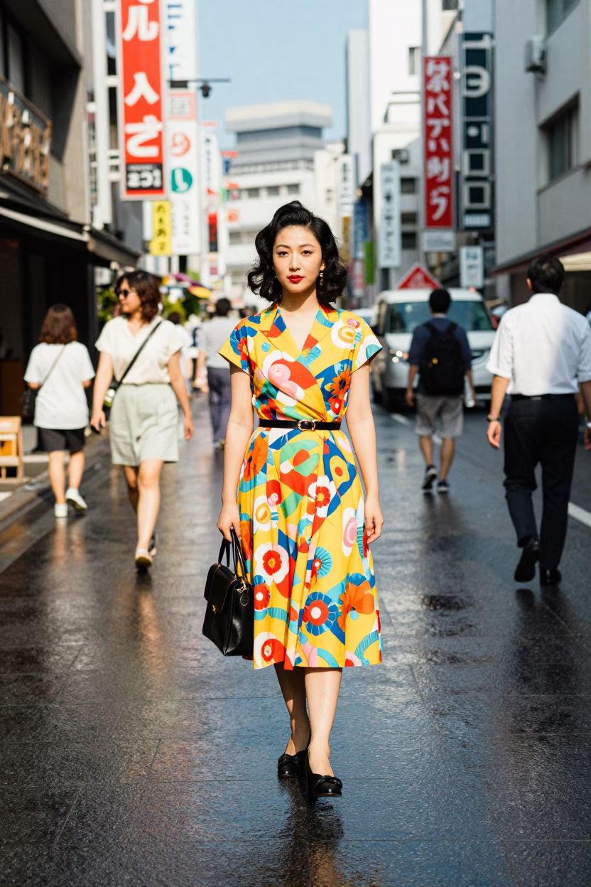 Street Fashion in Osaka at The Flat Glare Of Noon Light in in Osaka, Japan