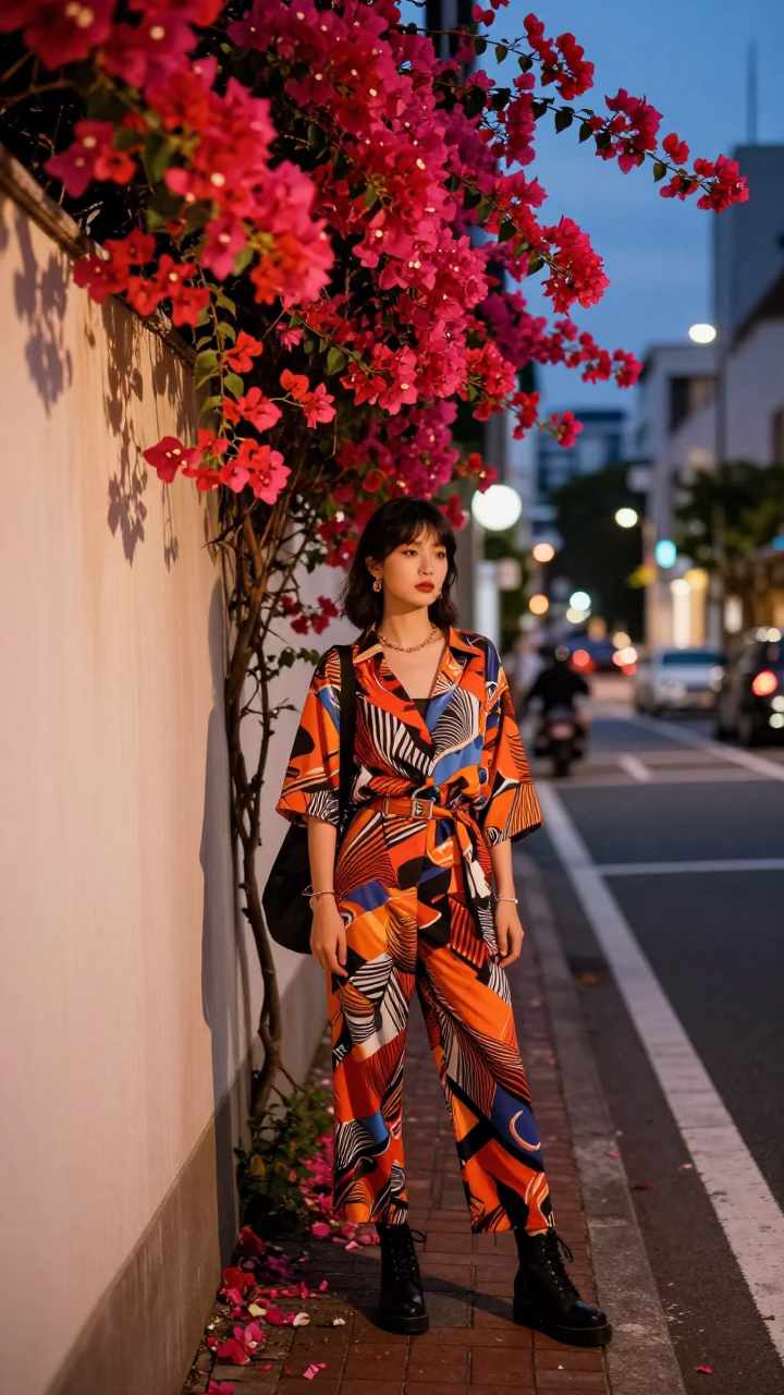 Street Fashion in Tokyo at Copper-toned Light Before Dusk in in Tokyo, Japan