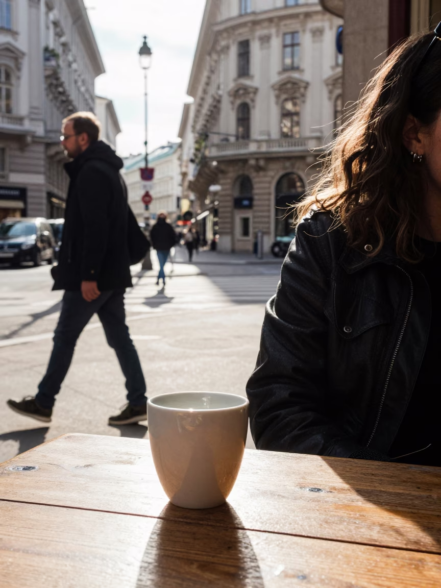 Street Fashion in Vienna at The Late Morning Light in in Vienna, Austria